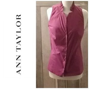 Ann Taylor Sleeveless Burgundy Ruffled Collar Top